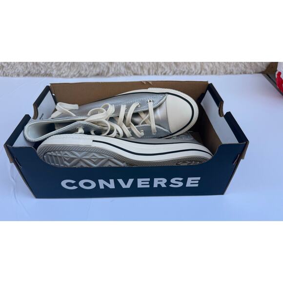 Converse Women's Chuck Taylor All Star Metallic Leather High Top Silver Shine 7 - Picture 12 of 12